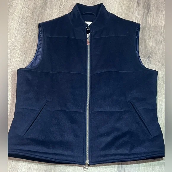 Peter Millar Large Wool Cashmere Blend Lux Insulated Dress Vest Leather Detail - Picture 1 of 11